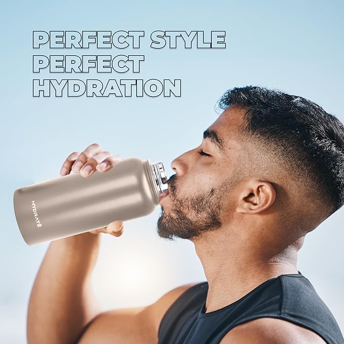 HYDRATE Insulated Stainless Steel Water Bottle - Large Reusable Flask with Leak-Proof Design and Convenient Handle - Double Vacuum Insulation for School, Work, or Adventure