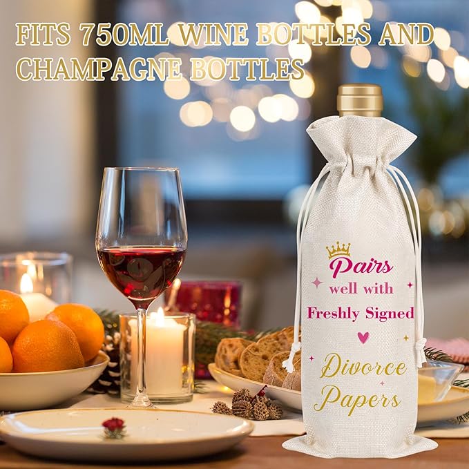 Wxiben Divorce Gift Wine Bag - Pairs Well With Freshly Signed Divorce Papers Wine Bags Divorce Party Decorations for Women New Beginning Gifts Breakup Wine Bottle Bag for Friends Sister