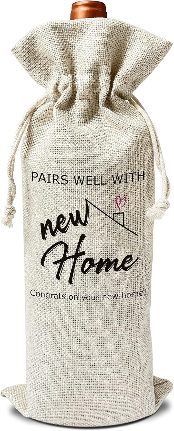 Zodvery Housewarming Wine Gift Bags - Gift for New Home, New Home Owner Gift, Realtor Gift to Clients - Reusable Burlap With Drawstring Gift Bag (5.5"x 13.5")-1 Pcs/jiu076
