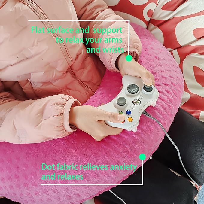 Professional Gaming Pillow for Lap; Arm Rest Pillow Gaming Lap Pillow with Crochet Support - Eliminate Pain in Gaming (Rose Red)