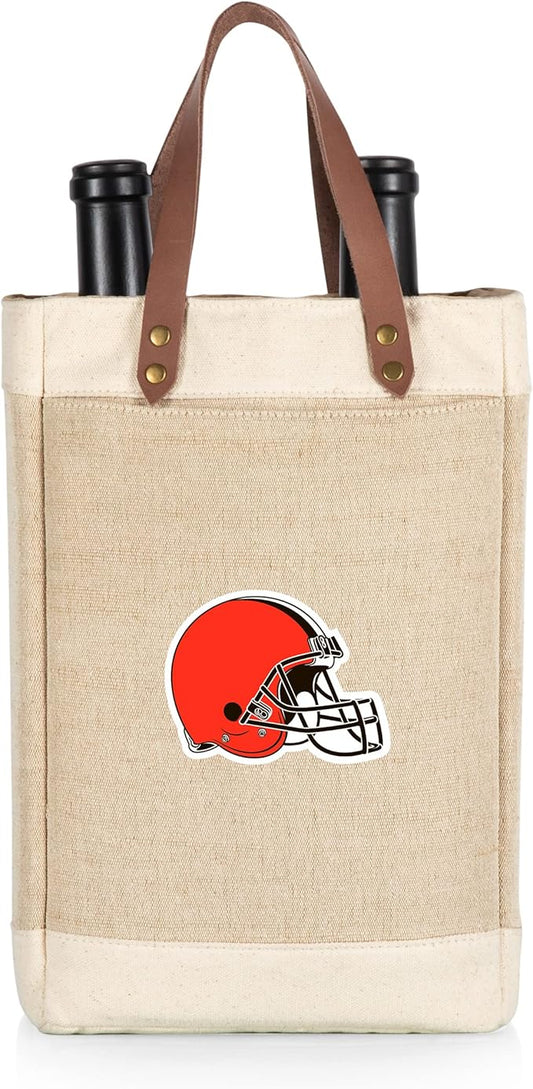 PICNIC TIME NFL Pinot - Jute 2 Bottle Insulated Wine Bag - Wine Tote Bag - Wine Gift Bag, (Beige)