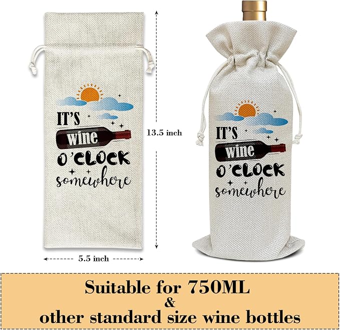 Funny Wine Bag, Birthday Gifts for Women Men Friends Bestie Coworker, Go Away Retirement Gifts Holiday Thanksgiving Christmas Party Favor It's Wine o'clock Somewhere Wine Bag Decoration Supplies /28