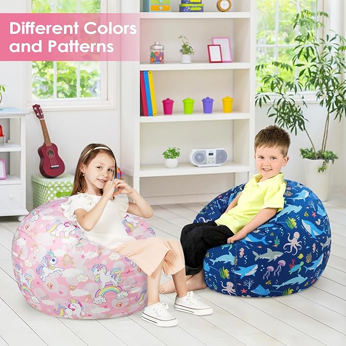 Bean Bag Chair for Kids Stuffed Animal Storage Beanbag Chairs,Toddler Toy Storage Organizer for Girls and Boys,Large 32'' Cover Only（No Filling