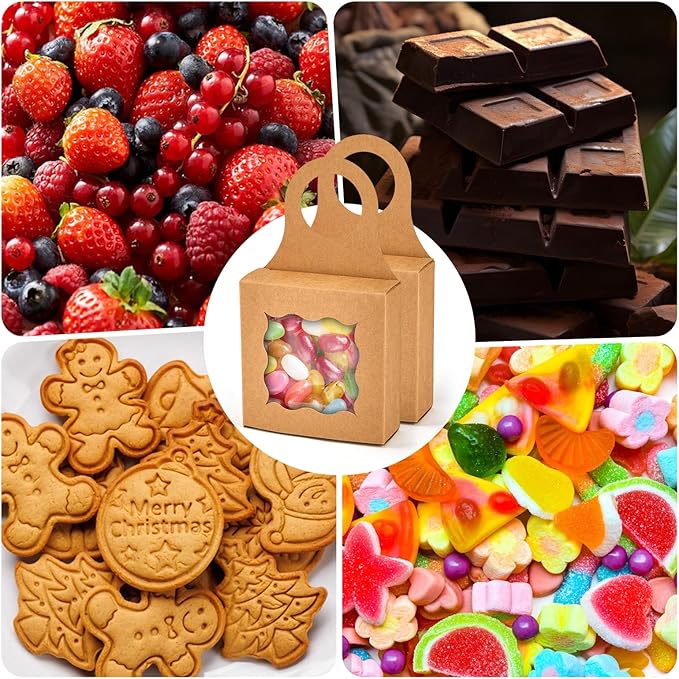 30pcs Wine Bottle Box with Window, Kraft Paper Hanging Box Foldable Decor Wine Bottle Hanging Favor Boxes Gift Boxes for Holding Party Birthday Candy Truffles Chocolate Cookies