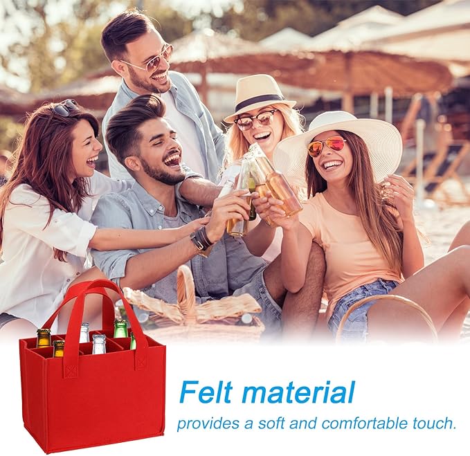 PATIKIL 6 Bottle Wine Carrier Tote Bag, 2 Pack Wine Bottle Carrying Bag with Divider Reusable Wine Storage Bag Felt Grocery Bags Portable Gift Bag, Black