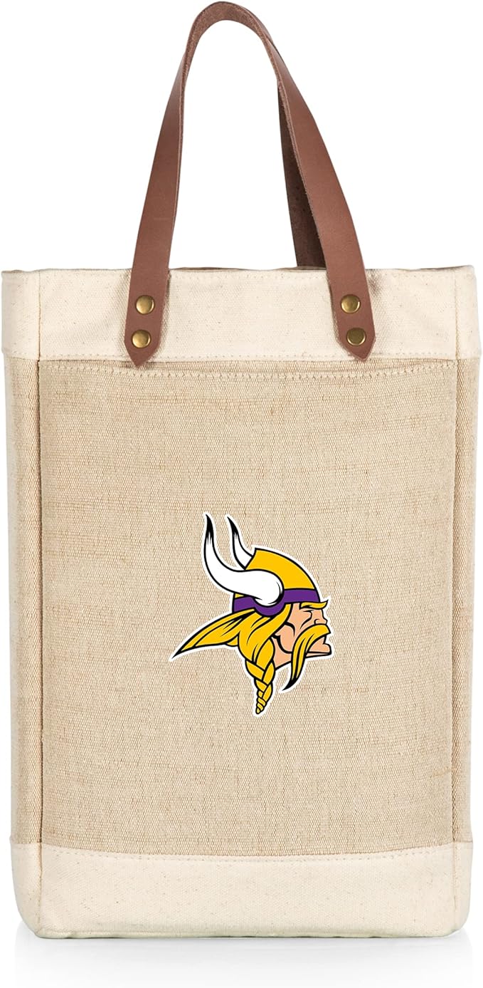 PICNIC TIME NFL Pinot - Jute 2 Bottle Insulated Wine Bag - Wine Tote Bag - Wine Gift Bag, (Beige)