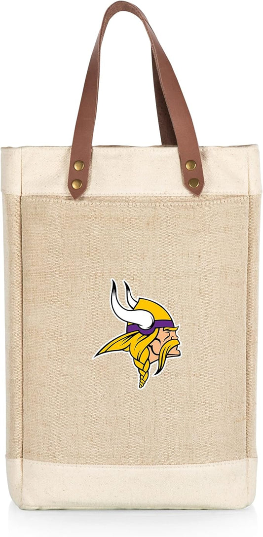 PICNIC TIME NFL Pinot - Jute 2 Bottle Insulated Wine Bag - Wine Tote Bag - Wine Gift Bag, (Beige)