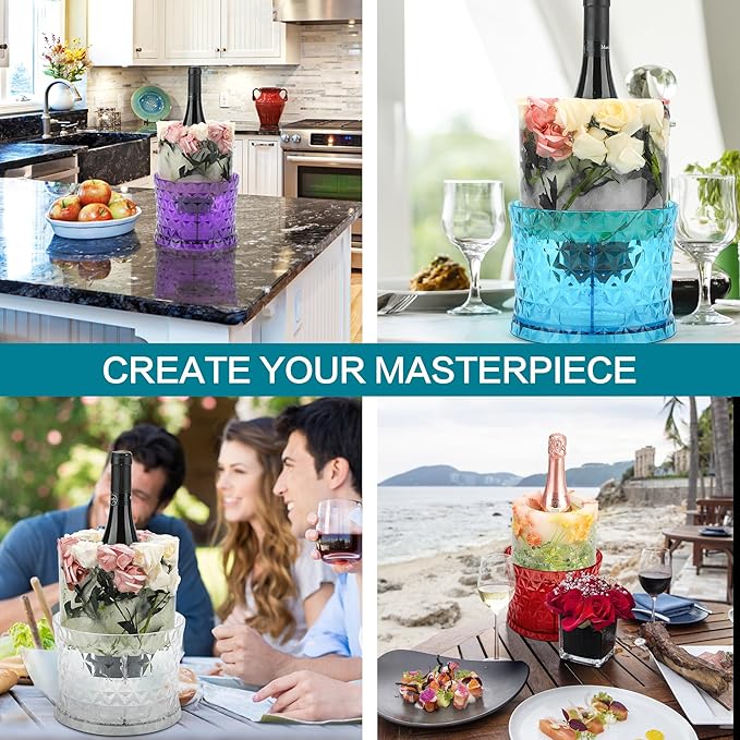 Ice Bucket Mold,Ice Mold Wine Bottle Chiller,Champagne Ice Bucket Floral DIY Ice Mold for Champagne,Wine,Cocktails/Holiday Bar Any Celebration Party Wedding Christmas and Thanksgiving