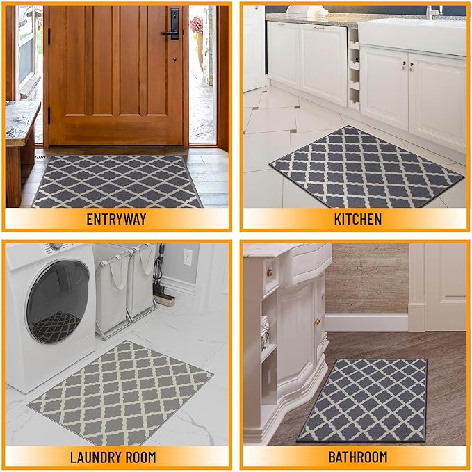 Ottomanson Glamour Collection Non-Slip Rubberback Moroccan Trellis Design 2x3 Indoor Area Rug/Entryway Mat, 2'3" x 3', Gray