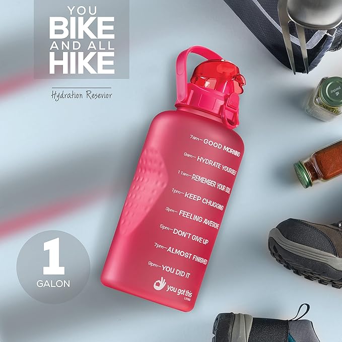 Motivational Water Bottle with Straw & Handle,One Gallon Water Bottle 128 oz/3.8L,Reusable Water Jug, Achieve All-Day Hydration SpillProof, BPA FREE