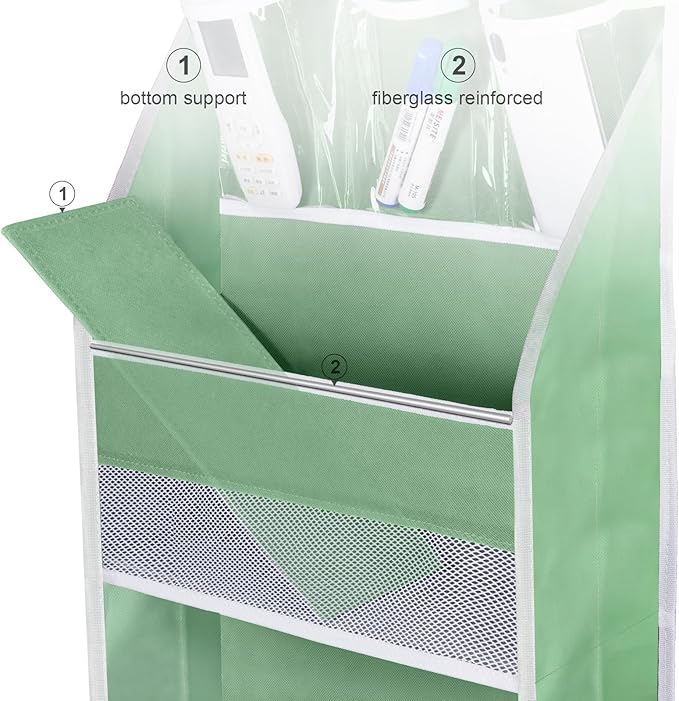 Univivi Over Door Organizer Baby Door Storage Wall Mount Storage with 3 Small PVC Pockets and 4 Large Pockets Ideal for Baby Stuff, Toiletries and Sundries (Green)