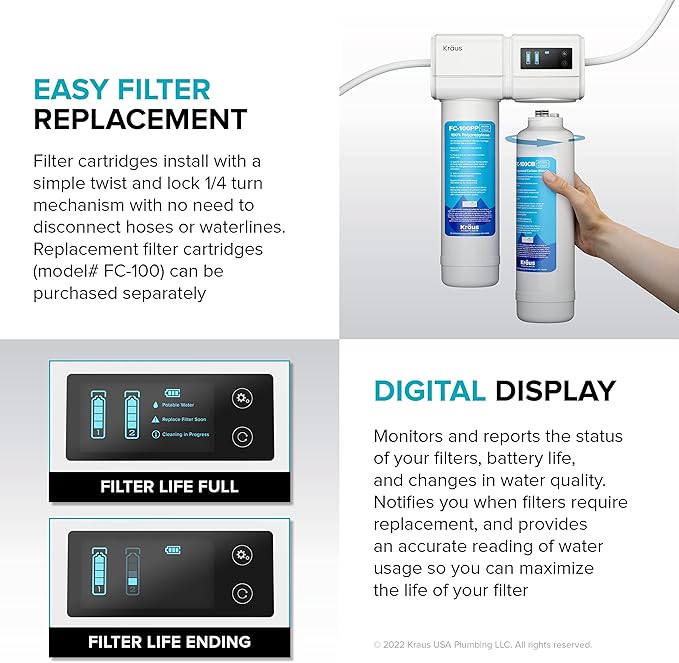 KRAUS Purita 2-Stage Under-Sink Filtration System with Single Handle Drinking Water Filter Faucet in Brushed Brass, FS-1000-FF-104BB