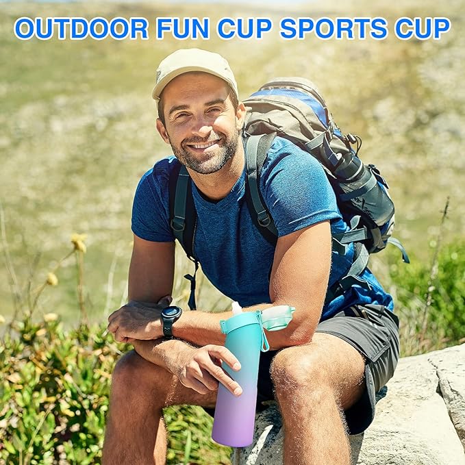 Water Bottle with 7Pcs Air Flavor Pods, Air Bottle Pods Water Bottle, Flavor Caps with Water Bottle, Fruit Scent Pods for Outdoor Sport(Blue-Purple Gradient Color-7 Pods)