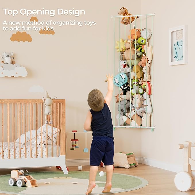 GRANNY SAYS Stuffed Animal Storage, Corner Stuffed Animal Holder for Toy Storage, Adjustable Length Stuff Animal Organizer, Large Hanging Toy Shelf for Toddler Boys Girls Kids Room, Green