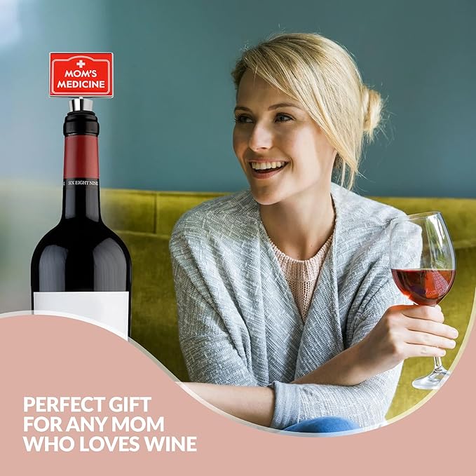 VELENTI Wine Bottle Stopper - Mom's Medicine - Funny Birthday Gifts for Women - Thoughtful Novelty Gifts for Women, Mom, Coworker - Humorous Mother Day Gift from Daughter, Son, Husband