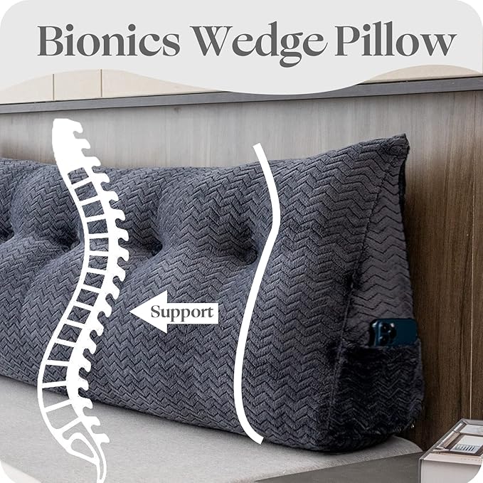 Large Bolster Triangular Headboard Wedge Backrest Positioning Support Bed Rest Reading Pillows Headboard Wedge Pillows for Day Bed Bunk Bed with Removable Cover, Twin (39x8x20 Inches)