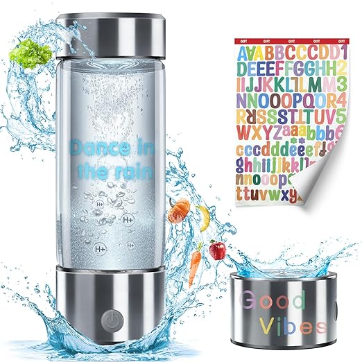 Hydrogen Water Bottle Hydrogen Water Generator with Stickers 450ml Rechargeable Hydrogen Water Machine with PEM SPE Technology 3Min Quick Electrolysis for Office Daily Drinking Birthday Present Ideas