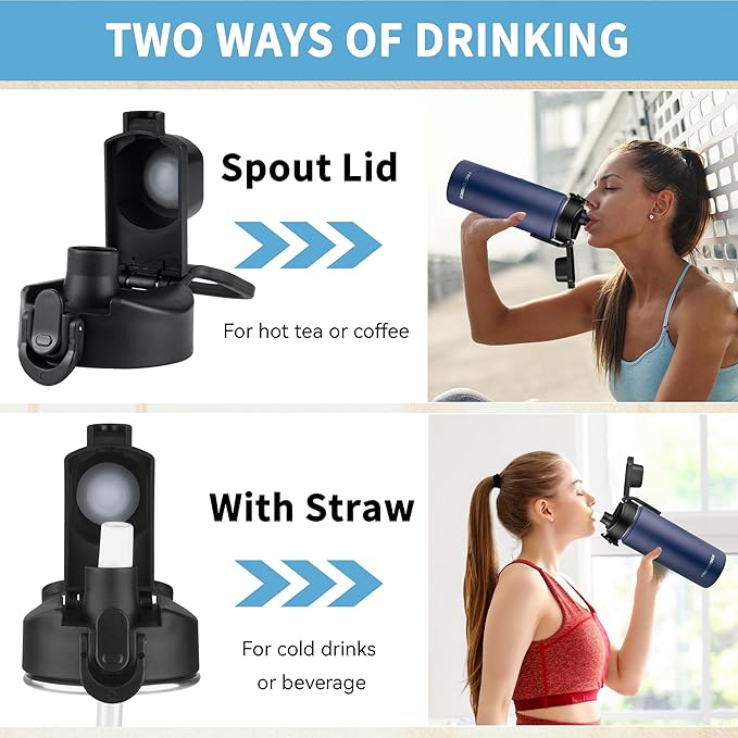 Insulated water bottle with Straw,18oz Stainless Steel Water Bottle for Adult Kids,Double Wall Vacuum Wide Mouth Insulated Water Bottle for School,BPA-free and Leak-proof（18oz,Navy blue）