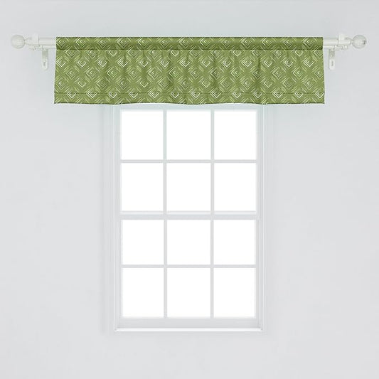 Ambesonne Olive Green Window Valance, Grunge Geometric Pattern Square Shape Diagonal Abstract Rhombus, Curtain Valance for Kitchen Bedroom Decor with Rod Pocket, 42" x 12", Olive Green Coconut