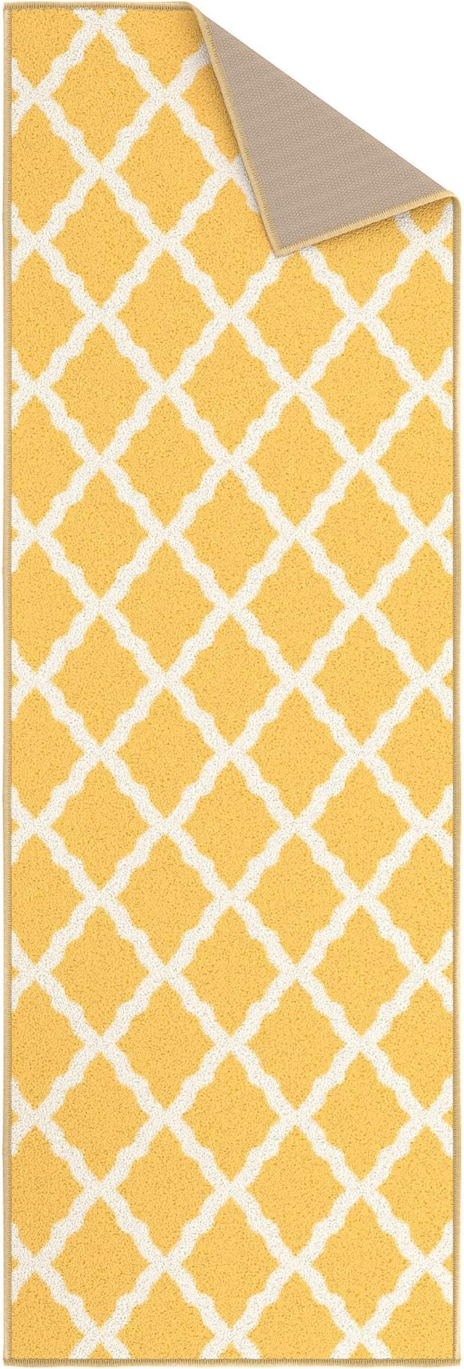 Machine Washable Moroccan Trellis Design Non-Slip Rubberback 2x5 Traditional Indoor Runner Rug for Hallway, Kitchen, Bedroom, Entryway, 20" x 59", Yellow