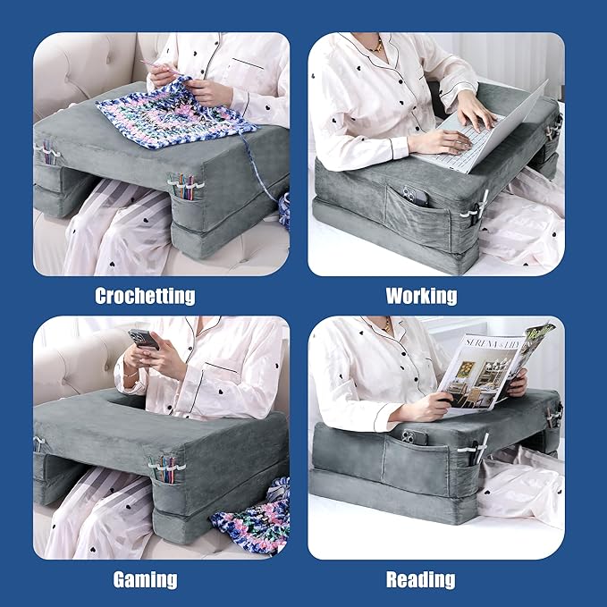 HOMBYS Foam Crochet Pillow for Lap Support, Adjustable Gaming Pillow for Lap, Bed and Sofa, Soft Velvet Lap Desk Pillow, Reading Pillow for Arm Rest, 2 Heights for Different People