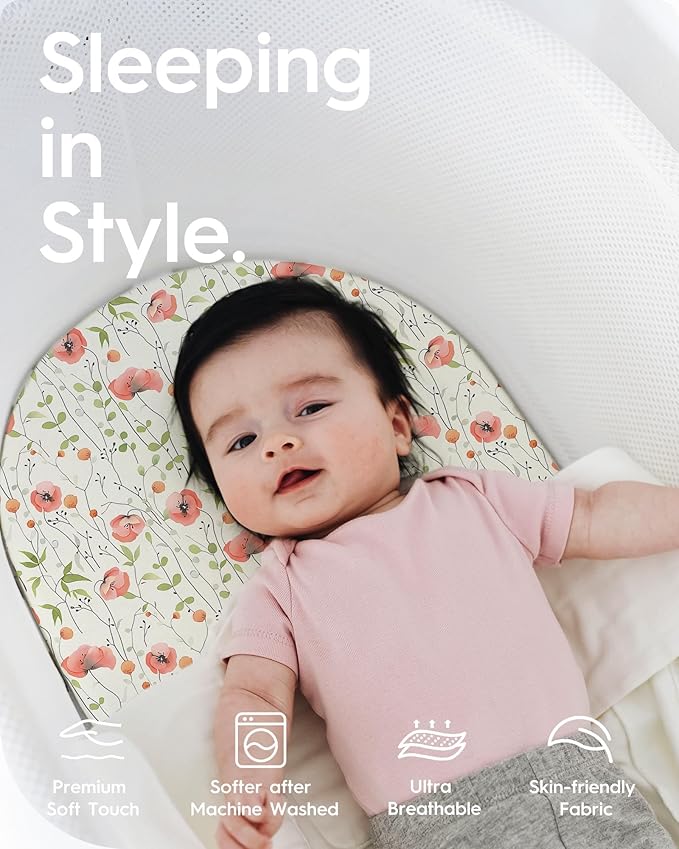 Bassinet Sheets for Baby Boy Girl, TotBasic Buttery Soft Universal Bassinet Fitted Sheet, Compatible with Halo, Mika Micky, Baby Delight, Dream On Me, Maxi COSI & More Bassinet Mattress