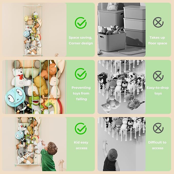 GRANNY SAYS Stuffed Animal Storage, Corner Stuffed Animal Holder for Toy Storage, Adjustable Length Stuff Animal Organizer, Large Hanging Toy Shelf for Toddler Boys Girls Kids Room, Green