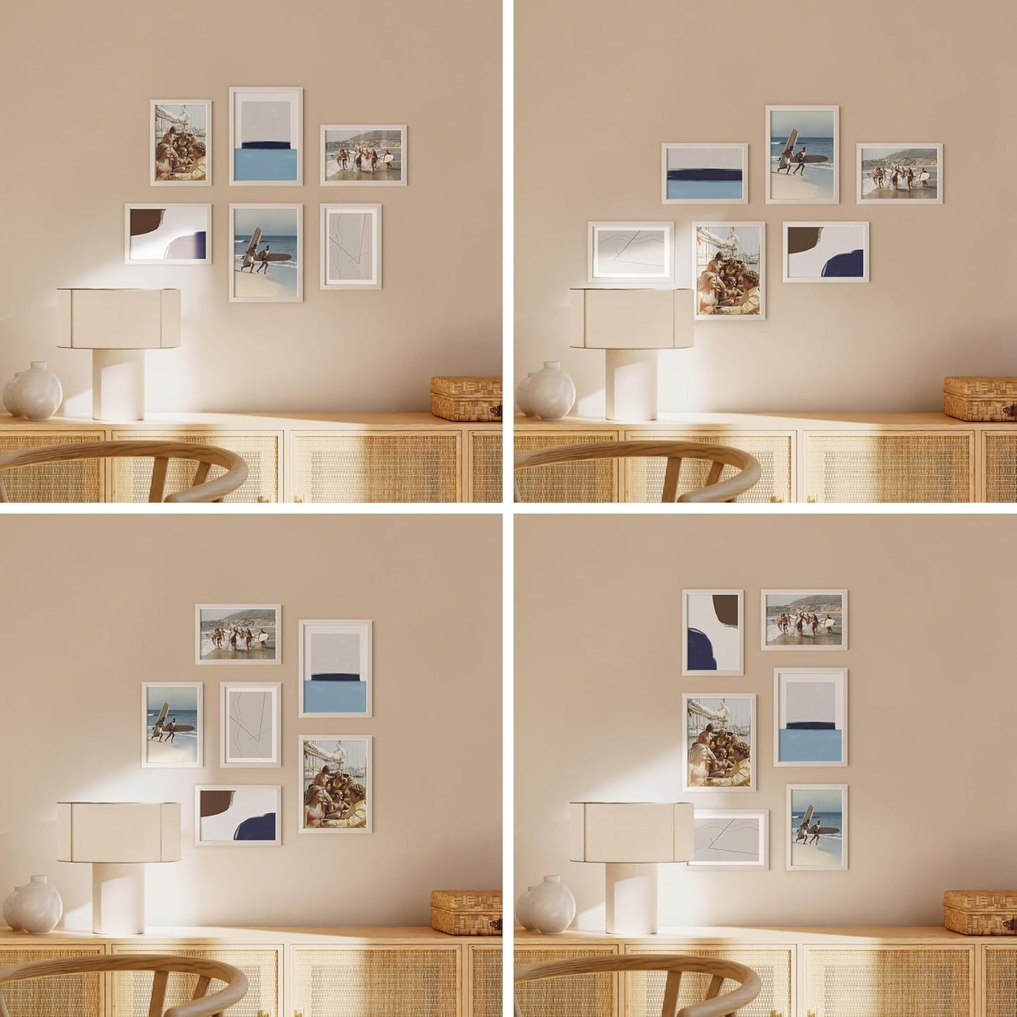 HAUS AND HUES White Oak Wood Gallery Wall Tabletop Frames Made with Real American Oak and Shatter-free Plexiglass - Set of 6 (Four 4x6, Two 5x7, Framed White)