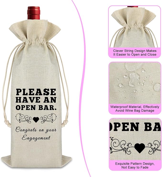 Engagement Gifts for Couples Engagement Wine Gift Bags Newly Engaged Gifts for Bride and Groom Her Him Burlap Wine Bottle Cover Bag Getting Married Engagement Gift Newlywed Gift for Friends Couples