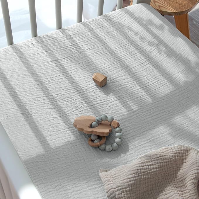 Lulumoon Muslin Mini Crib Sheets - Pack n Play Sheets Fitted for Baby - 24"x 38" Gray
