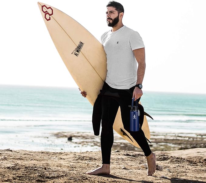 Farsea Insulated Water Bottle with Straw Lid & Spout Lid & Paracord Handle, Stainless Steel Water Bottle Wide Mouth, Double Wall Sweat-Proof BPA-Free, 40 oz, Blue