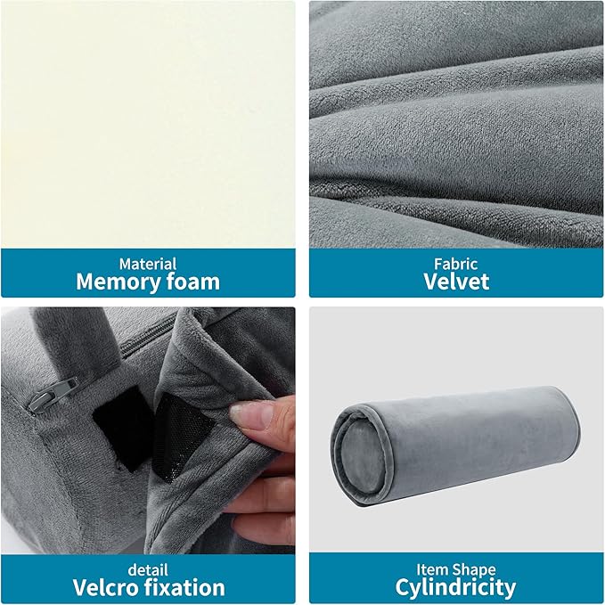 HOMBYS Adjustable Neck Roll Pillow Memory Foam Pillow Support for Sleeping, Adjustable Thickness Cylinder Bolster Pillow with Removable Washable Cover, Ergonomically for Neck, Leg, Back & Yoga