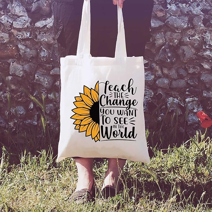 LIBIHUA Teach the Change You Want to See in the World - Shoulder Bag Shopping Bag Tote Bag for Teachers- Appreciation Gifts for Teachers -Teacher Month Birthday Christmas Gifts for Teachers
