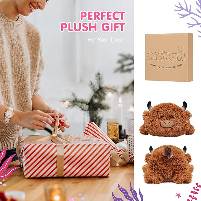 Cute Cow Plush Pillow, Kawaii Plushies Highland Cow Stuffed Toys, Squishy Plushies, Cuddle Plush Pillow for Boys & Girls