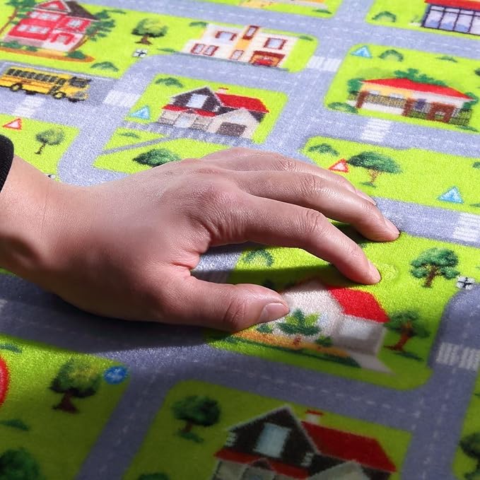 Kids Playmat Car Rug, City Life Fun Carpet Educational Car Rugs for Kids Play with Cars and Toys Road Traffic Play Mat for Bedroom Playroom Classroom Soft Large Area Rug, 8x10 ft, Grey Streets