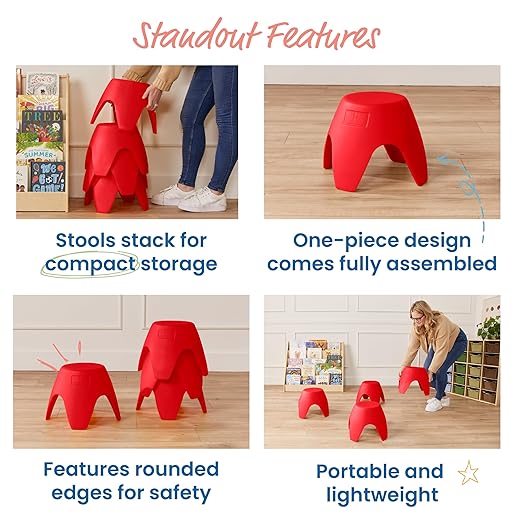 ECR4Kids Ayana Stool Set, Flexible Seating, Red, 4-Pack