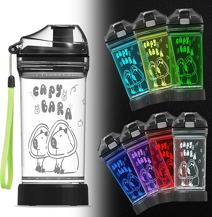 Ammonite Capybara Water Bottle with 3D Glowing LED Light - 14 OZ Tritan BPA Free - Creative Ideal Travel Cup Gift for School Kid Boy Girl Child Holiday Camping Picnic