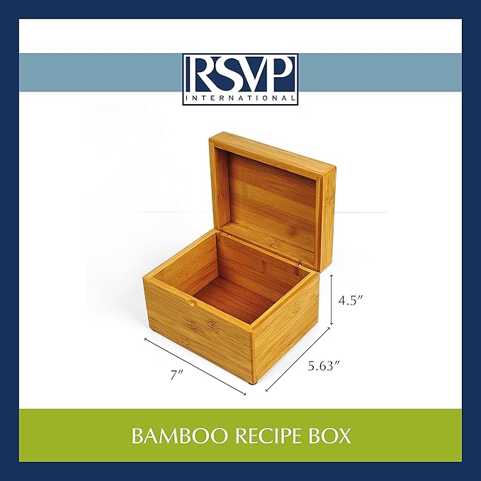 RSVP International Bamboo Collection Reusable and Biodegradable, Recipe Box, 7x5.6x4.5