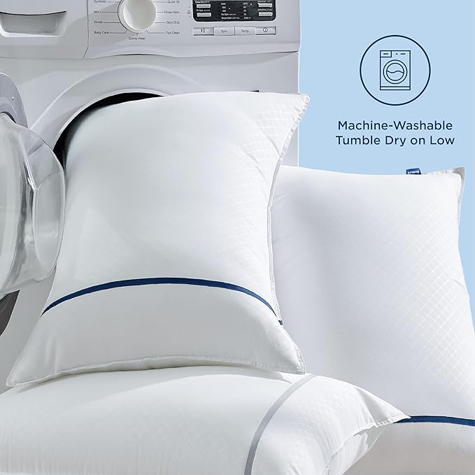 Bedsure Hotel Pillows - Luxury Bed Pillows for Sleeping with Decoration Strip Breathable Cover Soft & Supportive Pillows for Side, Back or Stomach Sleepers (4, Light Khaki, Standard)