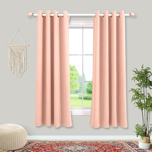 Mrs.Naturall Blush Curtains Blackout Kawaii Preppy Coquette Cute Curtains for Bedroom Aesthetic Living Room Decor,63 Inch Length 2 Panels