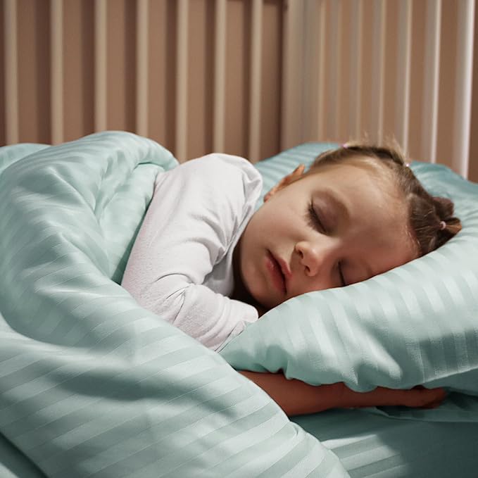 Toddler Bedding Set - 4 Piece Soft Crib Bedding Set for Boys and Girls, Includes Toddler Comforter, Flat Sheet, Fitted Sheet and Pillowcase, Green Stripe