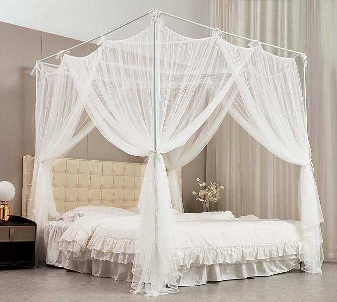 Mengersi Bed Canopy Mosquito Net for Bed,Canopy Bed Curtains Elegant Bed Drapes Screen Netting Canopy Curtains Bedroom Decor (White, Twin/Twin XL)