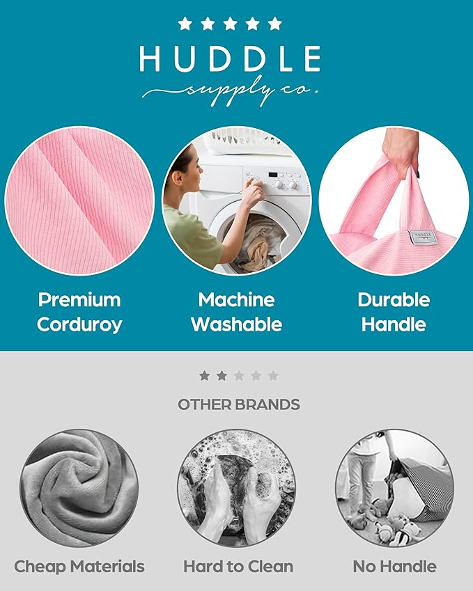 Stuffed Animal Bean Bag Storage (No Filler) - Machine Washable Kids Bean Bag Chair - Extra Large Pink Bean Bag Chair Cover Stuff Toys & Soft Items - Stuffed Animal Holder for Girls -Pink Corduroy