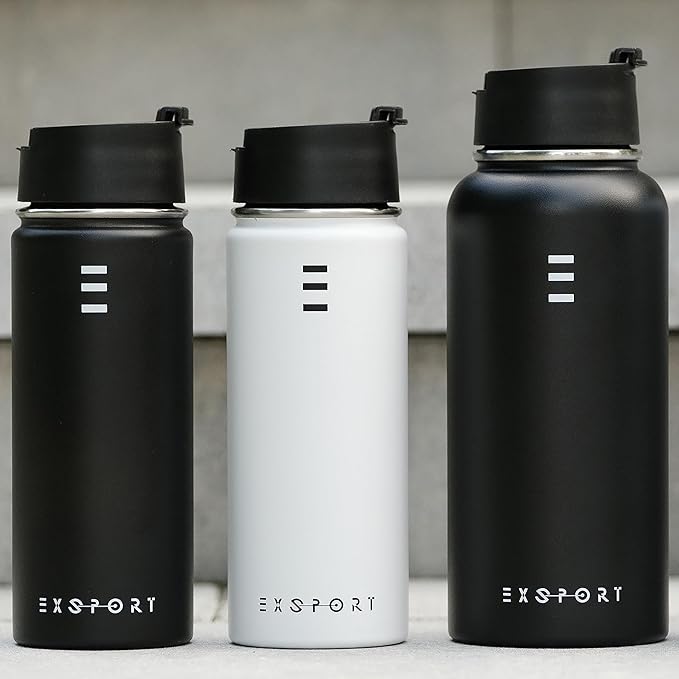 Stainless Steel Water Bottle - 18 Oz Water Bottle with Straw Lid, Coffee Lid, and Wide Mouth Lid - Double Insulated Water Bottle - Metal Water Bottle - Hot and Cold Insulated Thermos - (White)