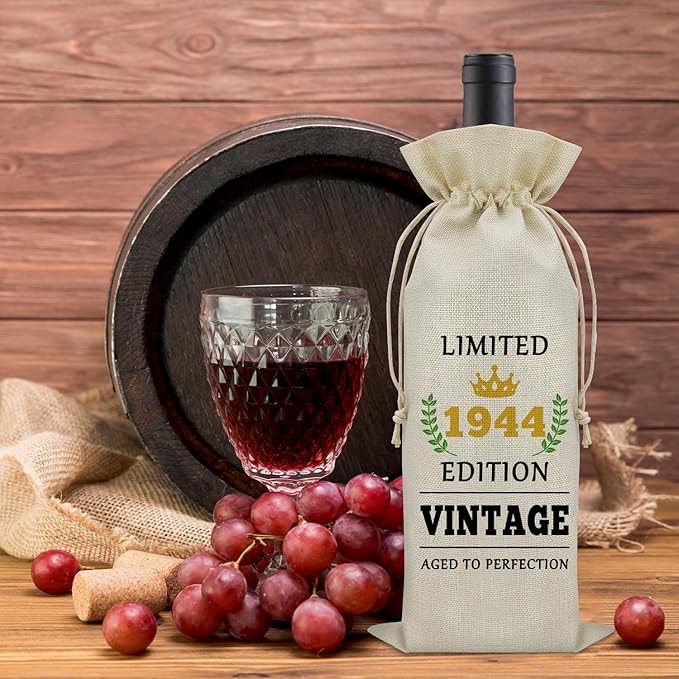Sazuwu 80 Year Old Gifts Vintage 1944 Wine Bag 80th Birthday Gifts for Women Men Gifts for Someone Turning 80 Wine Bottle Decoration Bag Born in 1944 Gifts Wine Accessories Gifts for Wine Lovers