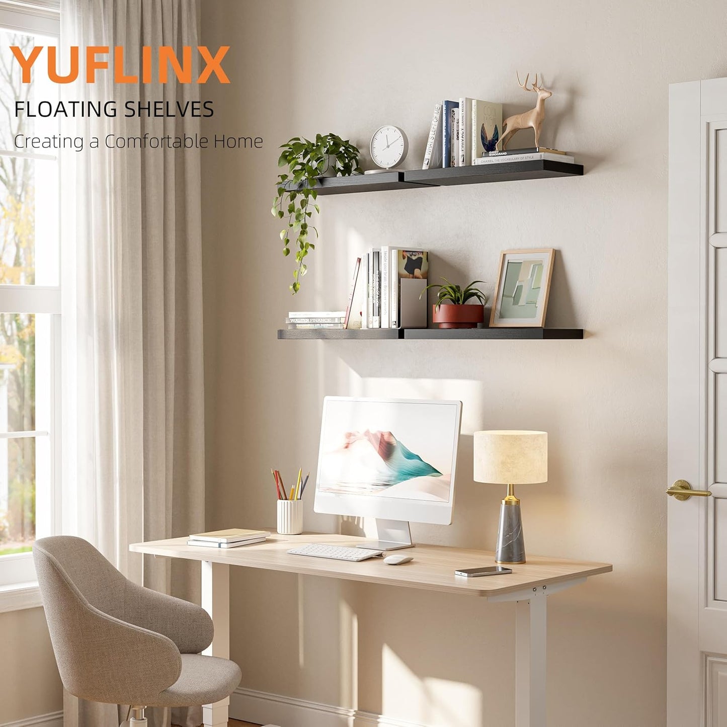 16’’Black Floating Shelves for Wall Set of 4,Rustic Wood Shelf for Room Decor/Storage/Display,Small Bookshelf,Wall Mounted Hanging Shelves for Bedroom, Bathroom, Living Room, Kitchen