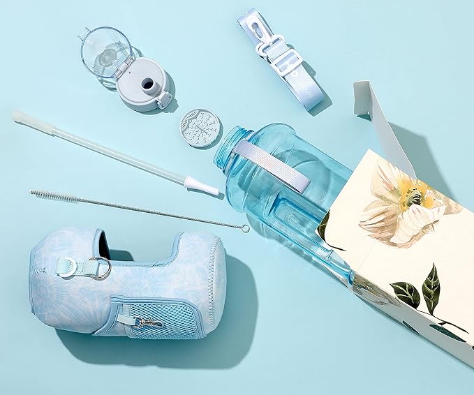 H2O Capsule 2.2L Half Gallon Water Bottle with Storage Sleeve and Removable Straw – BPA Free Large Reusable Drink Container with Handle - Big Sports Jug, 2.2 Liter (74 Ounce), Chill TieDye