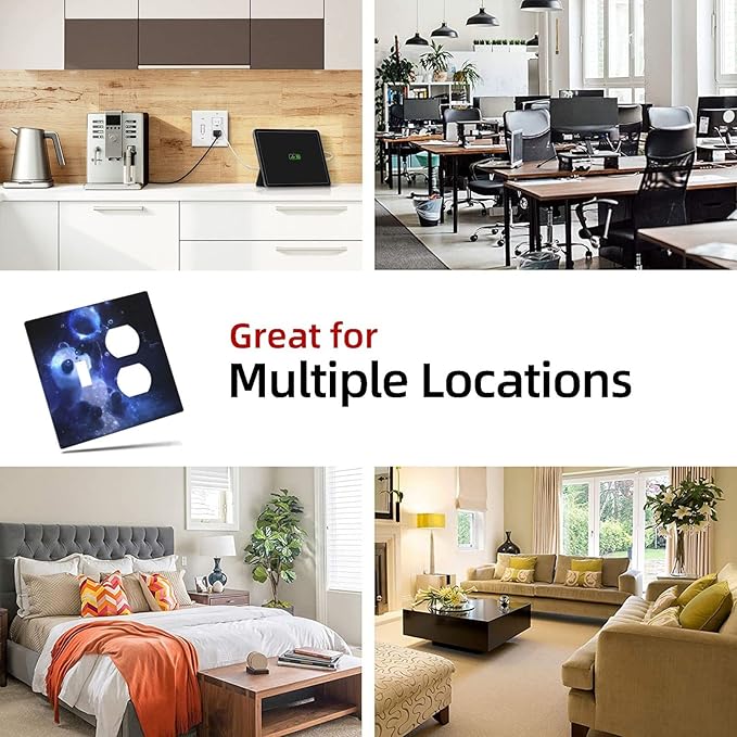 Cute Baby Panda Light Switch Cover Wall Plate Decorative 2 Gang Combination Toggle/Outle Covers Blue for Kitchens Farmhouses Duplex Electrical Receptacle Covers 4.5 x 4.6 in