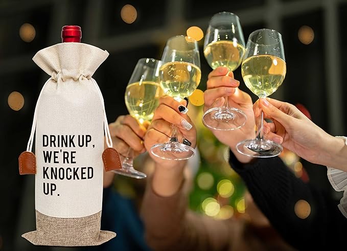 Woukaup Pregnancy Announcement Wine Bag, Wine Champagne Bottle Gift Bag, Cotton Linen Wine Gift Bag With Drawstring, Baby Announce, Pregnancy Announcement Gift Grandparents, Friend Aunt Uncle-18