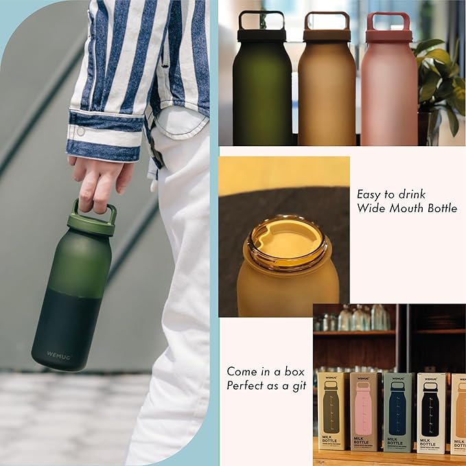 WEMUG Minimalist Water Bottle with Handle, Small 620 ml, BPA-Free Tritan Plastic, Compatible Filter (Optional, filter not included)